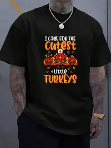 100% Cotton Unisex Care For Little Turkeys Nurse Fall Thanksgiving Scrub Top T-Shirt, Men's Women's Shirt Top, Short Sleeve Tops Crewneck Tshirt