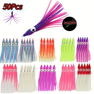 50-Pack Glow Squid Soft Baits - UV-Activated Night Fishing Lures, TPR Bite-Resistant Material, 3.54 Inch for All Waters & Species like Tuna, Mackerel, Trout