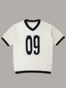 Men's Number Print Short Sleeve Fitted Crew Neck Crop Sweater, Casual Fashion Knit Top for Summer, Fashion Men's Knitwear for Daily Wear