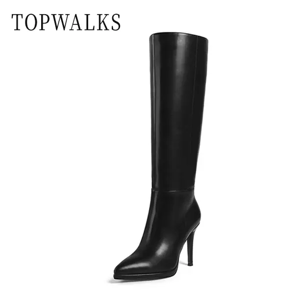 Topwalks Knee High Boots Women Classic Stilettos Heel Pointed Toe platform Boots For Women High Heel Side Zipper Boots Elegant