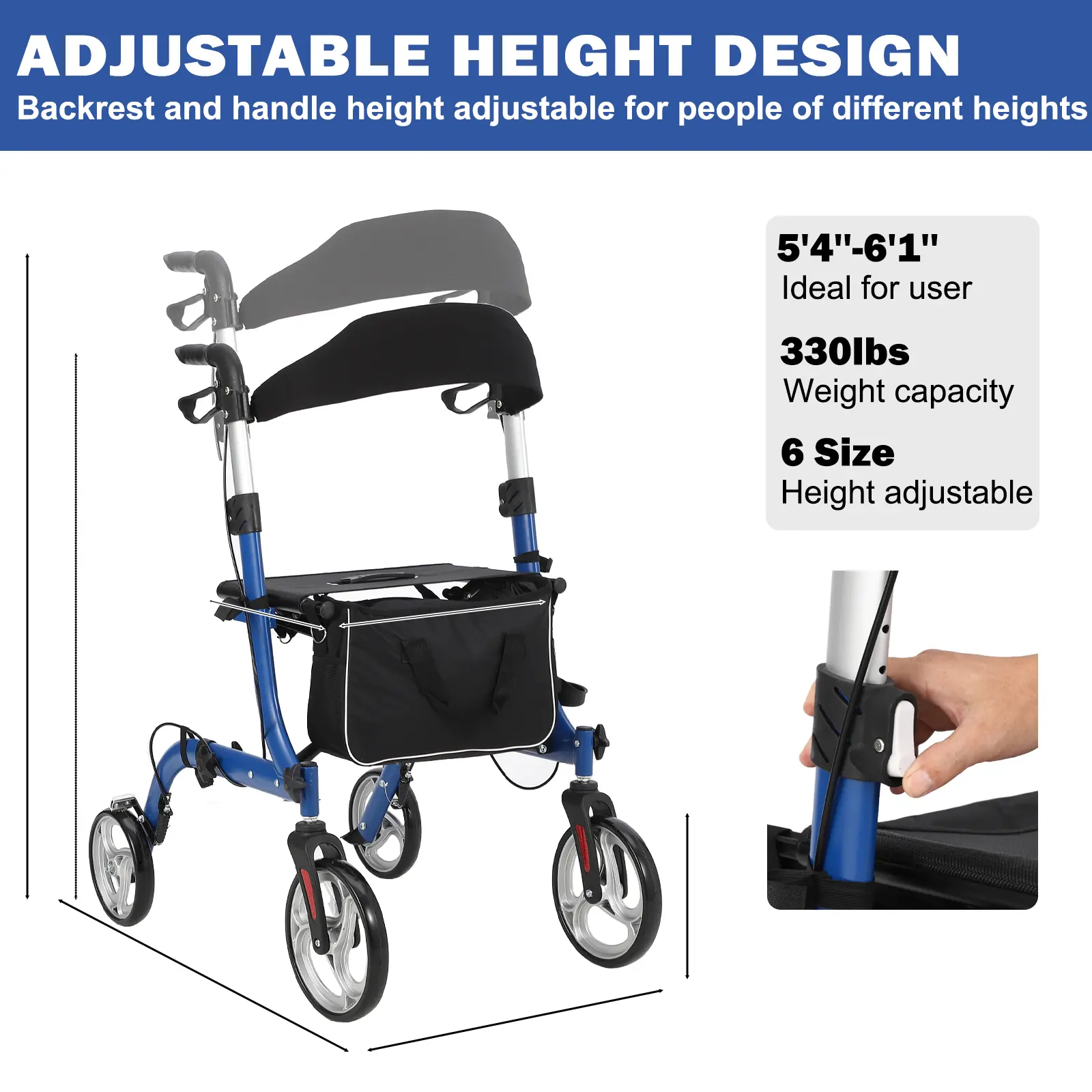 Garvee Upgraded 2-in-1 Rollator Walker with Seat & Transport Chair for Seniors – All-Terrain Folding Mobility Aid, Lightweight Aluminum Frame, 300 lb Capacity, Backrest, Footrest, Brakes