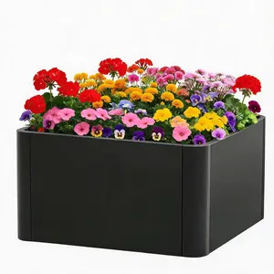 54"x21"x12" Rectangle Metal Planter, Outdoor Planters Box with Drainage Holes and Base, Black