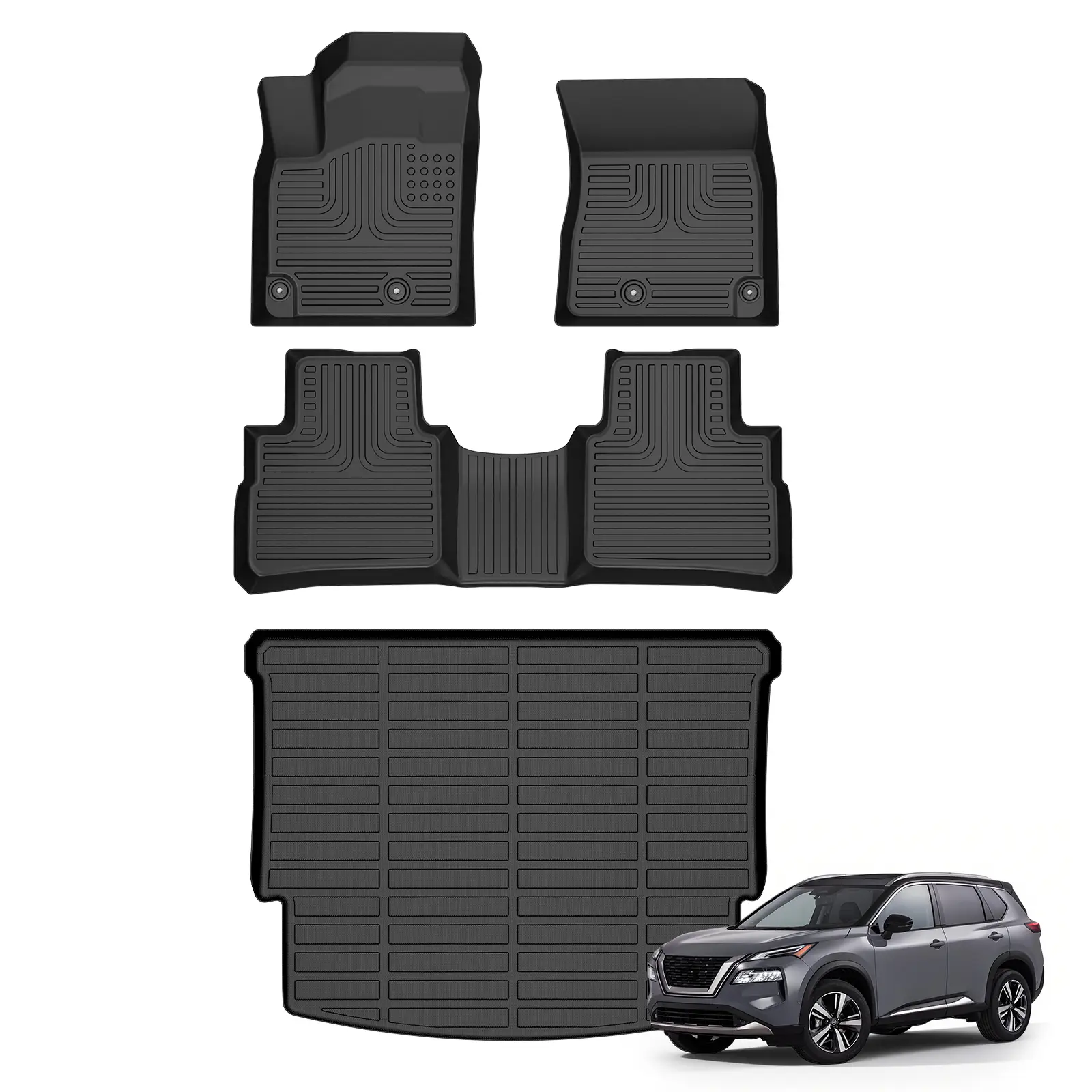 KELCSEECS Nissan Rogue 2021-2026 Floor Mats & Cargo Liners All-Weather TPE Front & Rear Row & Trunk Mats  Accessories Non-Slip Custom Fit Waterproof Easy Clean Eco-Friendly Safe Durable 3D Laser Scans