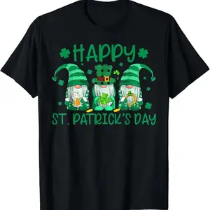 Three Gnomes Featuring Shamrock Leopard Plaid Design for St Patrick's Day Celebration