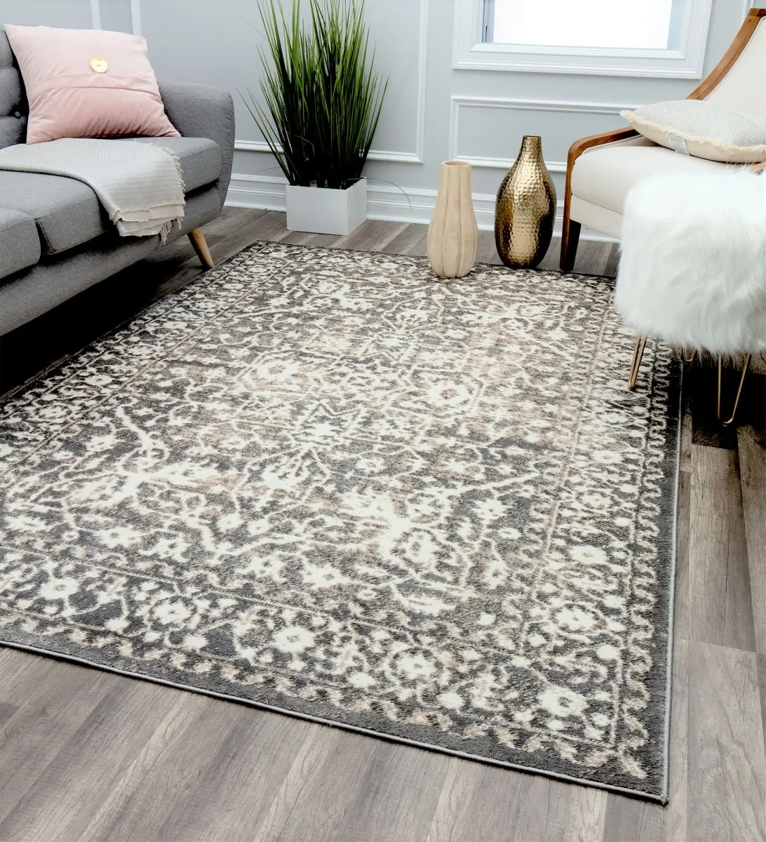 Rugs America RA30537 2x4 ft. Leopold LX20B Stone Oriental Transitional Cream Home Decor Rug - Decorative Living Room, Dining Room Rug, Decorative Rug