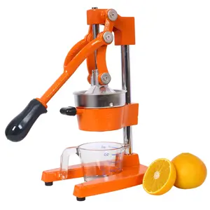 Cast Iron Citrus Juicer , Extra-Large Commercial Grade Manual Hand Press , Heavy Duty Countertop Squeezer for Fresh Orange Juice ,orange color