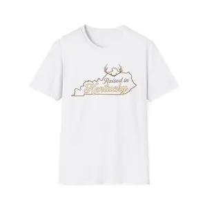 Raised in Kentucky T-Shirt | Kentucky state outline with antlers