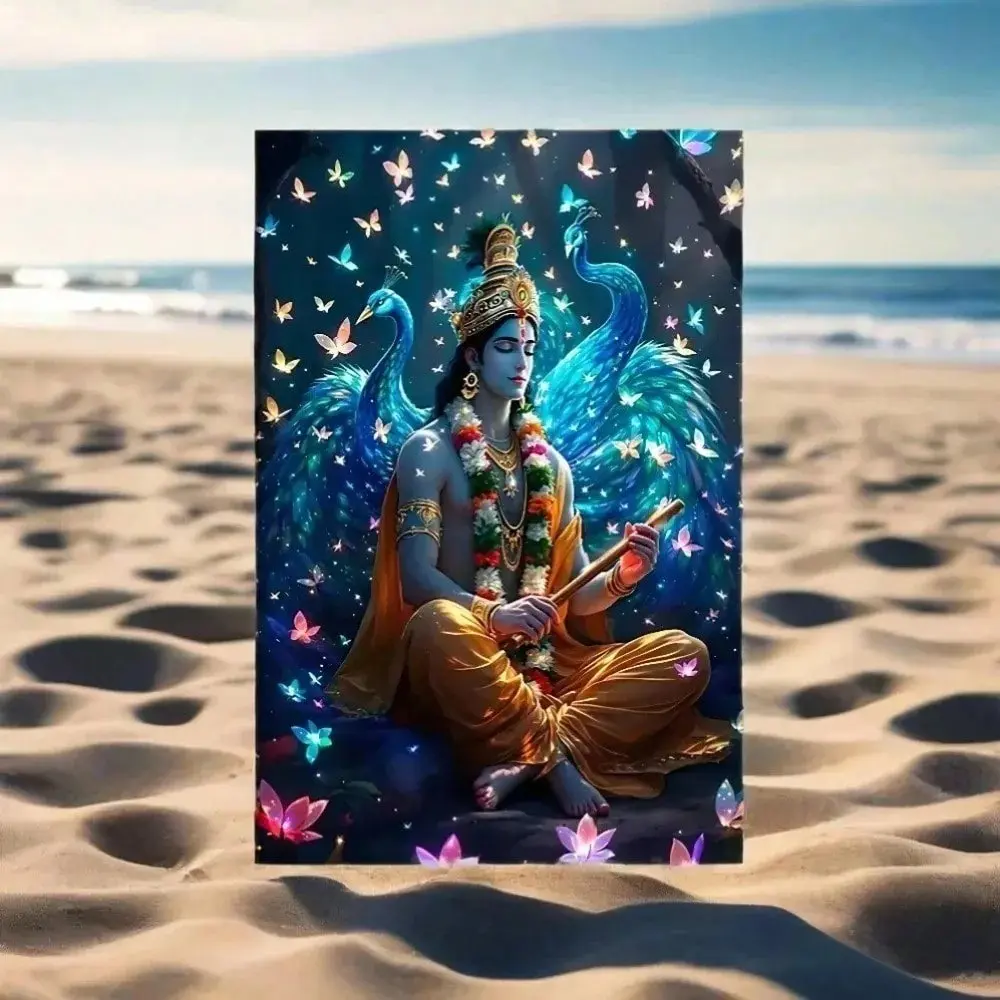 Aluminum Stained Glass Mosaic Wall Art of God Krishna Home Decor for Living Room Bedroom Office Housewarming Gift