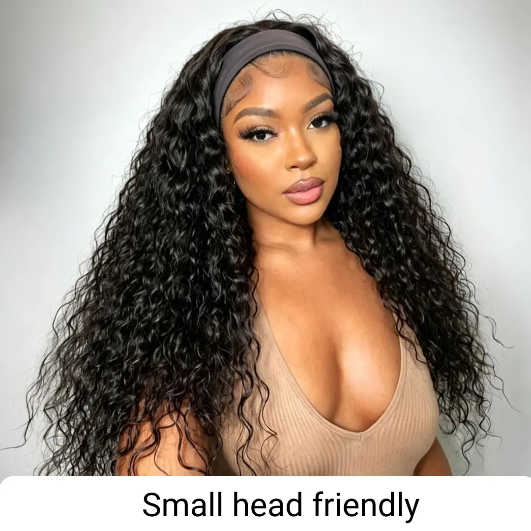 【New】Nadula Upgraded Detachable Headband Breathable 2-in-1 Switch Half Wig Water Wave Wig With Drawstring Hook Fit Glueless Wear-And-Go Wig Natural Black Human Hair Lace Frontal SummerTurnUp