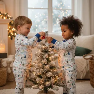 Bamboo Two Piece Pajama Winter Village Soft Breathable Extra Stretchy Eco Friendly Tagless Design for Sensitive Skin