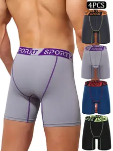 Men's Fashion Outdoor Long Leg Sports Fitness Underwear, Colorblock Elastic Comfortable Gym Shorts, Breathable Running Gym Wear for Daily Exercise