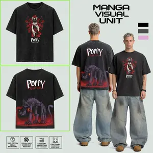 CatNap x Poppy Playtime Washed Cotton T-shirt unisex graphic tees game anime manga movie Menswear Casual gamer merch t-shirt Clothes Top