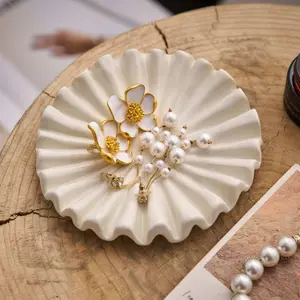 Ceramic Nordic Style 1pc Round Tabletop Jewelry Tray - Multi-Purpose Home Bedroom Vanity Organizer - Decorative Storage for Jewelry Accessories