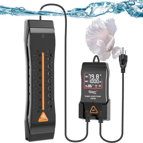 hygger US Plug Fish Tank Heater (300W, 500W, 800W, 1000W, 1200W) - AC 110-120V/60Hz, Large Adjustable Temp Control, Intelligent Automatic Power-Off System, LED Digital Display, for 300W & Above Saltwater & Freshwater Aquariums