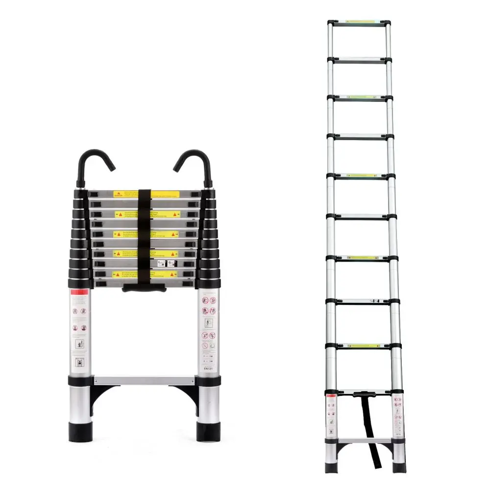littleox 10.5ft (about 3.2m) retractable ladder, multi-functional foldable ladder, with hook, aluminum retractable ladder, suitable for daily use of RV, attic, home, 330 pounds