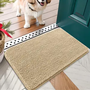 Dog Door Mat for Muddy Paws 24x16, Absorbs Moisture and Dirt, Absorbent Non-Slip Washable Mat, Quick Dry Chenille, Mud Mat for Dogs, Entry Indoor Door Mat for Inside Floor, Beige