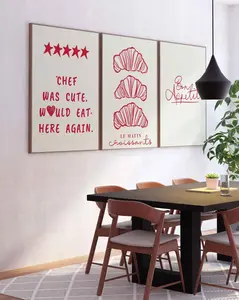 Aesthetic Kitchen Decor Set of 3 Print Cute Cooking Art Kitchen Wall Art Print Minimalist Heart