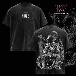 Igris Solo Leveling Vintage Washed Oversized T-Shirt – Dark Anime Graphic Tee, Anime Streetwear Unisex Shirt