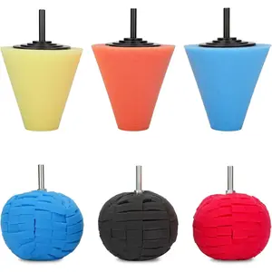 6 count  Wheel Hub Drill Buffing Sponge Pads Kit, 3 inch Shank Polishing Pads for Wheel Hub Cleaning, Auto Cone Metal Polish Buffing Polishing Ball