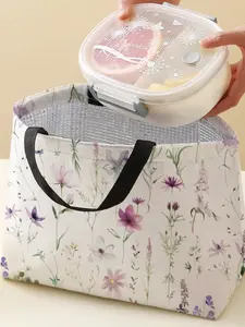 Floral Pattern Handbag Portable Insulated Lunch Bag, Women's Casual Shoulder Bag, Large Capacity Picnic Food Drink Bag, All Seasons
