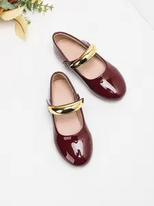 Girls' /burgundy/ PU Leather Mary Jane Shoes, Buckle, Soft Sole, Easy-On Velcro, Casual Princess Style, All Seasons