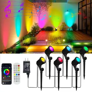 car use dynamic stage projector 6-Pack Smart Spotlights with APP & Remote Control, 42.7FT Total Length, Multicolor + Warm White, IP65 Waterproof for Garden/Pathway/Lawn Decor