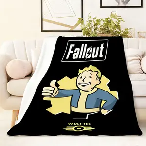 Fallout Vault-Tec Themed 270G Flannel Blanket Game Peripheral Warm Nap Blanket Comfortable Thick Flannel Material Living Room Bedroom Sofa Throw Suitable for Game Fans Collection and Daily Use Official Cla