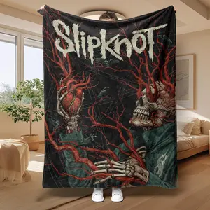 Slipknot Hardcore Bloodline Fleece Slogan Print Blanket, Soft Skin-Friendly Material for Cozy Metal Vibe, Ideal for Bedroom Decor and Gifts