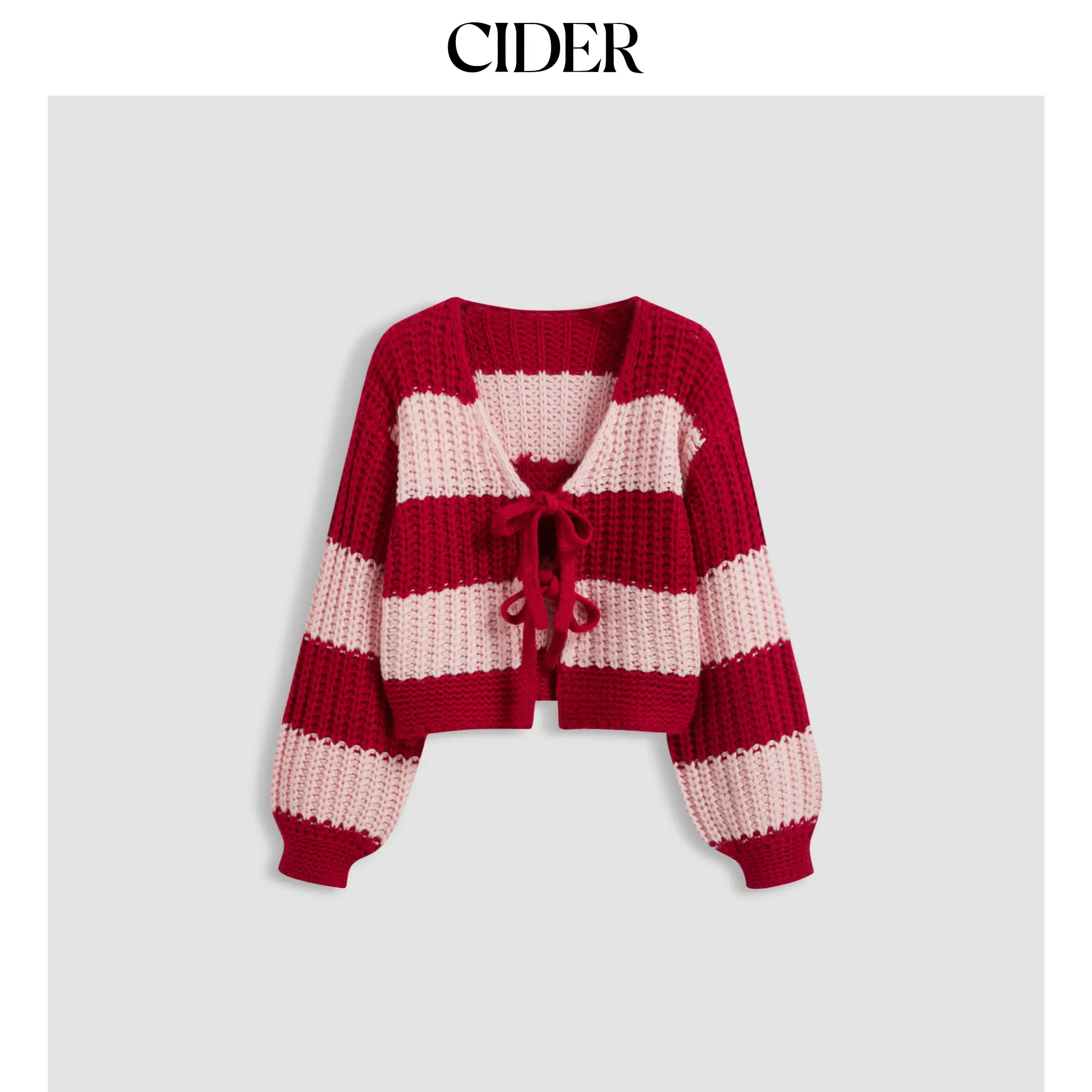 Striped Knit Cardigan for Women, Casual Long Sleeve V-Neck Sweater Top with Tie-Front Closure, Knitwear