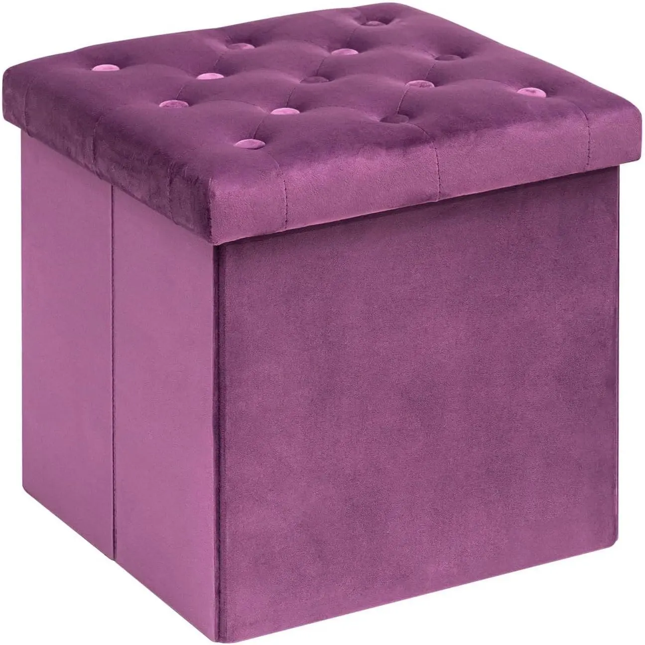 Storage Ottoman Cue  Tufted Folding Ottomans with Lid, Footstool Rest Padded Seat for edroom (Purple, Medium)