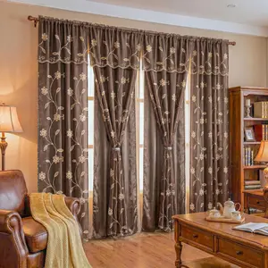 4 Panels Vine Floral Embroidery Double-Layer Snow Voile Curtains with Valance, 52"x84" Double Layer with Waterfall Valance & Rod Pocket, Decorative Textile Accessory for Living Rooms, Bedrooms, Summer Home Use QF29
