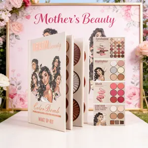 Four-layer all-in-one makeup book: complete your base to eye makeup in one stop, precisely covering seven core cosmetics: eyeshadow, highlighter, blush, eyebrow powder, contour, brightening, and face powder, Makeup Palette Set