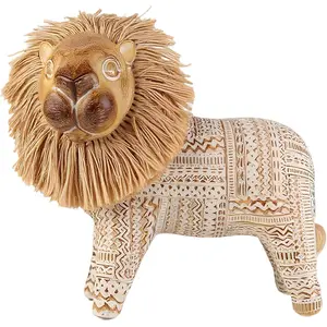Lion Animal Figurines Modern Farmhouse Decor Coffee Table Decor Living Room Shelf Decorations Resin Office Statue Boho Home Sculpture Aesthetic Bookshelf Decorations (White-Brown)