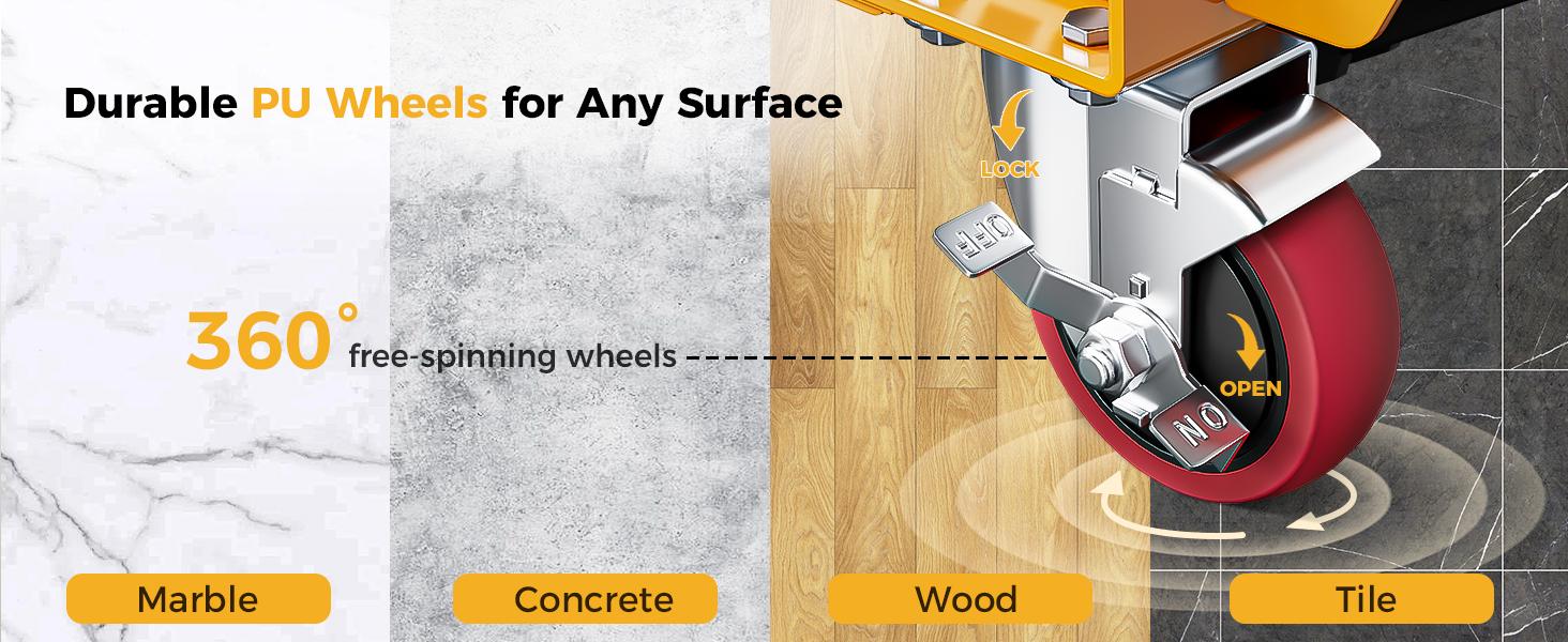 CAMMOO Foldable Hydraulic Lift Table Cart, 330lbs Capacity, 28.5" Lifting Height, Single Scissor Lift with Non-Slip Pad & Thickened Scissors Design for Material Handling and Transportation, Yellow
