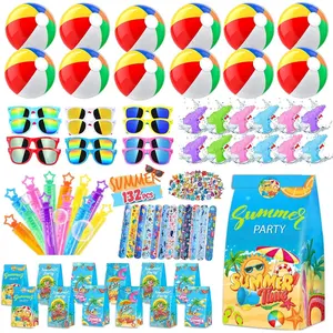 GJ-SQ-OGP005 Pool Party Favors Beach Party Favors - 132PCS Summer Beach Pool Toys for Kids Include Beach Balls, Kids Sunglasses Bulk, Bubble Wands...Pool Party Supplies for Summer Birthday Party for Kids 4-8 8-12