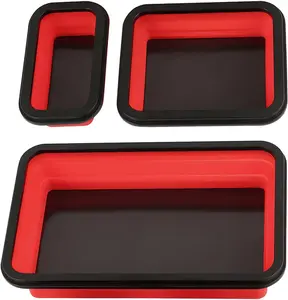 Upgrade Collapsible Magnetic Parts Tray Set, Foldable Magnetic Tool, Square Silicone Bowls with Magnetic Base Stores and Organizes Small Parts and Tools
