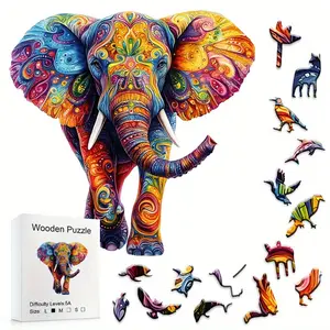501 Colorful Elephant Wooden Jigsaw Puzzle, Unique Adult Brain Teaser, Family Puzzle Game, Fun and Challenging Toy for All Ages, Wooden Puzzles
