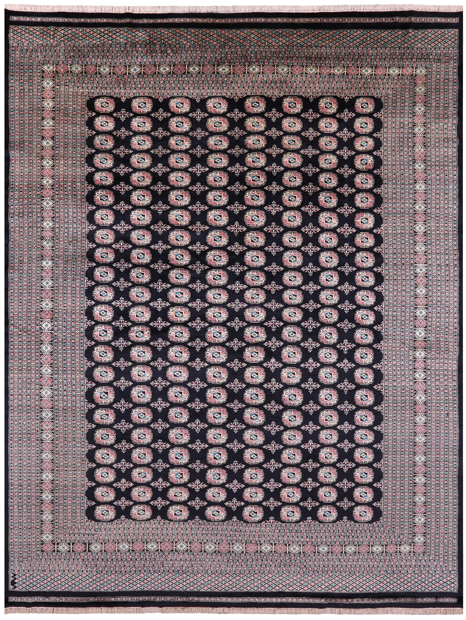 Black Bokhara Handmade Wool Rug - 9' 1" X 11' 9"
