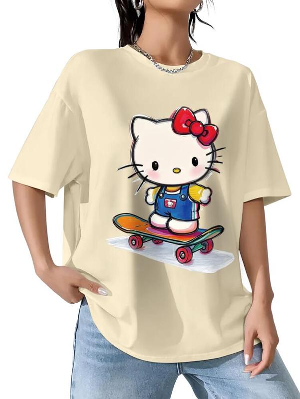 Sanrio Skateboard Hello Kitty Graffiti Tee Red T-Shirt with Cartoon Character Design for Fans of Sanrio Characters