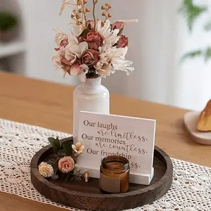 Rustic Charm Wooden Tray Candle Holder, Small Decorative Plate for Farmhouse Table Kitchen Countertop Coffee Table Storage Rack, Home Decor