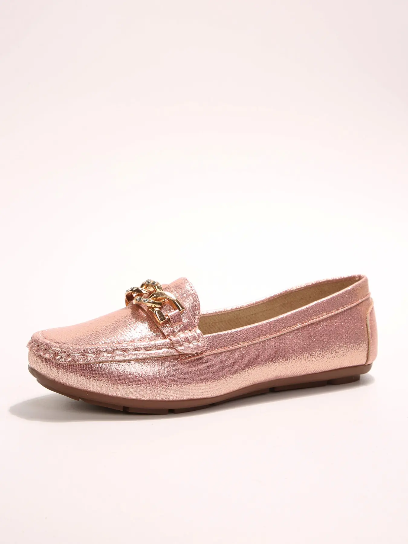 Fashion Metallic Shimmer Chain Decor Comfort Flat Loafers, Stylish Women's Shoes, Perfect for Casual Wear, Footwear, Lightweight Flats