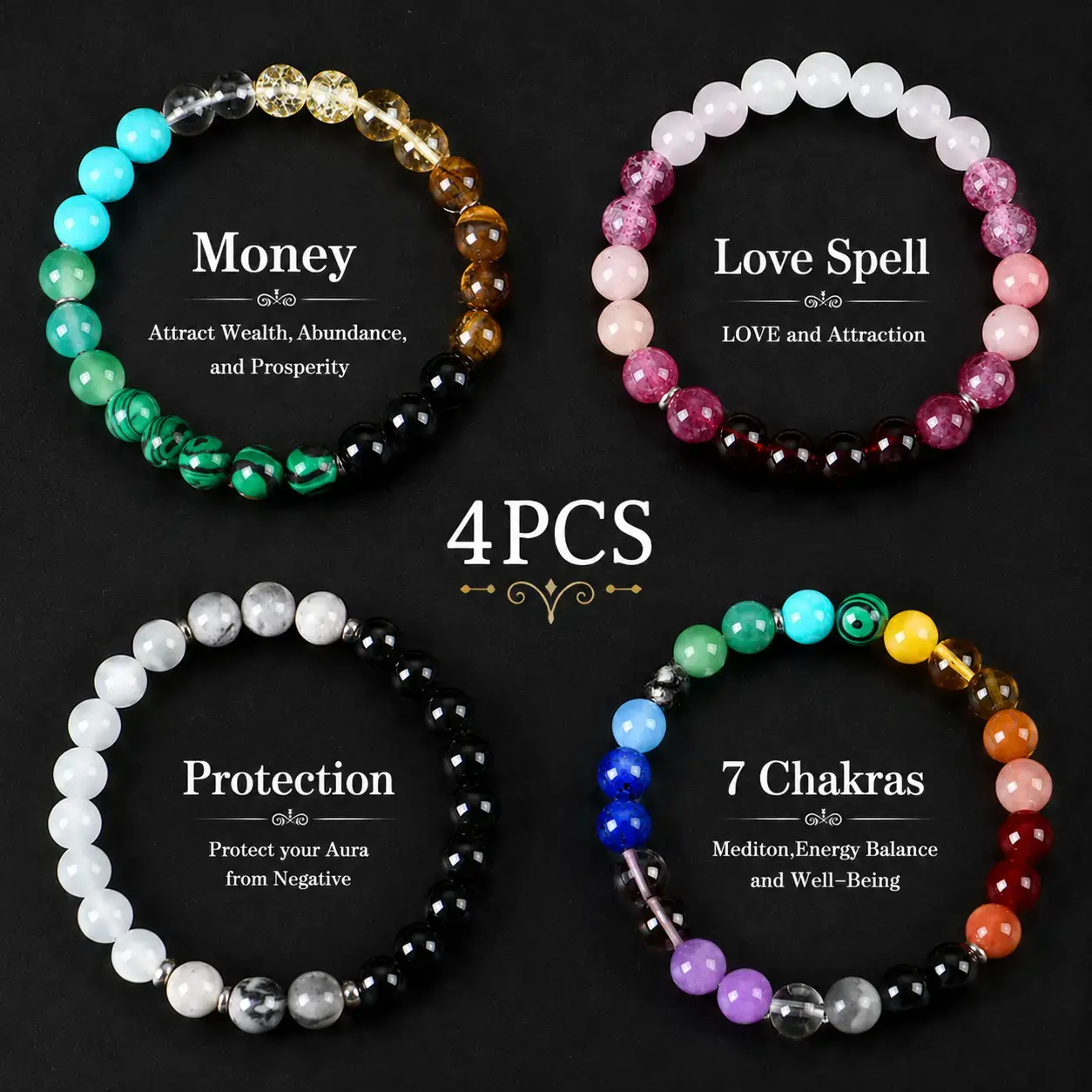 4 Pcs Exquisite Bohemian Beaded Bracelet - Natural Citrine, Malachite,, Jewelry for Banquet Party, and Gift for Her couple bracelet 4b blue fashion artificial bracelet of the day party banquet elegant bohemian Colorblock Beaded Crystal Bracelet sum