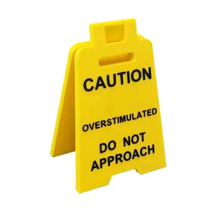 Funny Office Desk Sign, Caution Overstimulated Do Not Approach Mini Gag Gift, Sarcastic Desk Decor for Coworker Boss Women, Cubicle Accessories & White Elephant Gift Exchange