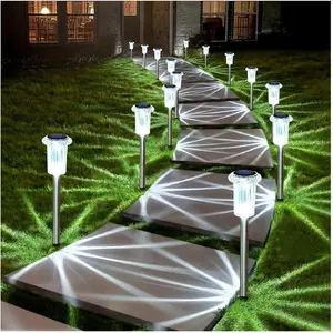Solar Lights Outdoor 10 Pack Waterproof 6000K Cold White LED Stainless Steel Stake Outside Lights for Yard Pathway Garden Driveway Walkway Landscape Path Lighting