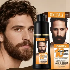 3-in-1 Men's Brown Beard Dye - Dark Brown Hair Dye for Gray Hair Coverage,Moisturizing with Argan Oil,Mustache & Beard Dye for Men - Quick & Easy to Use at Home - Long Lasting Beard Color for Men 6.76 oz