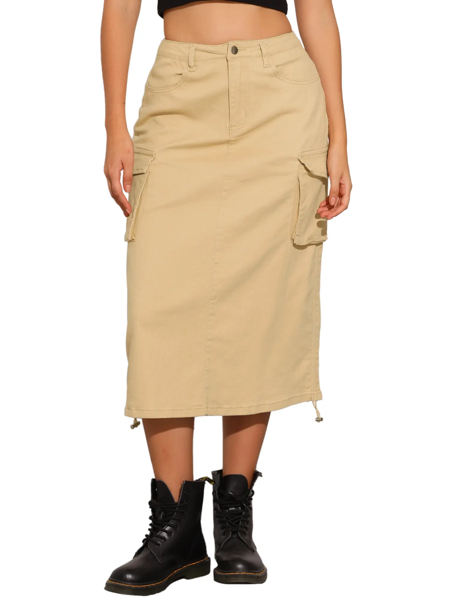 INSPIRE CHIC Women's Cargo Skirt Y2K Adjustable Casual A-Line Midi Long Denim Skirt