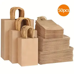 10/20/50 Pack of Kraft Paper Gift Bag with Handle, Various Sizes Suitable for Business, Shopping and Party Use, Brown Paper Bag Batch Set, Suitable for Gift Gifts