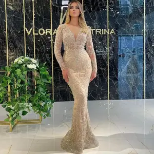 2025 women's gold-stamped long-sleeved slim sexy long dress evening dress new