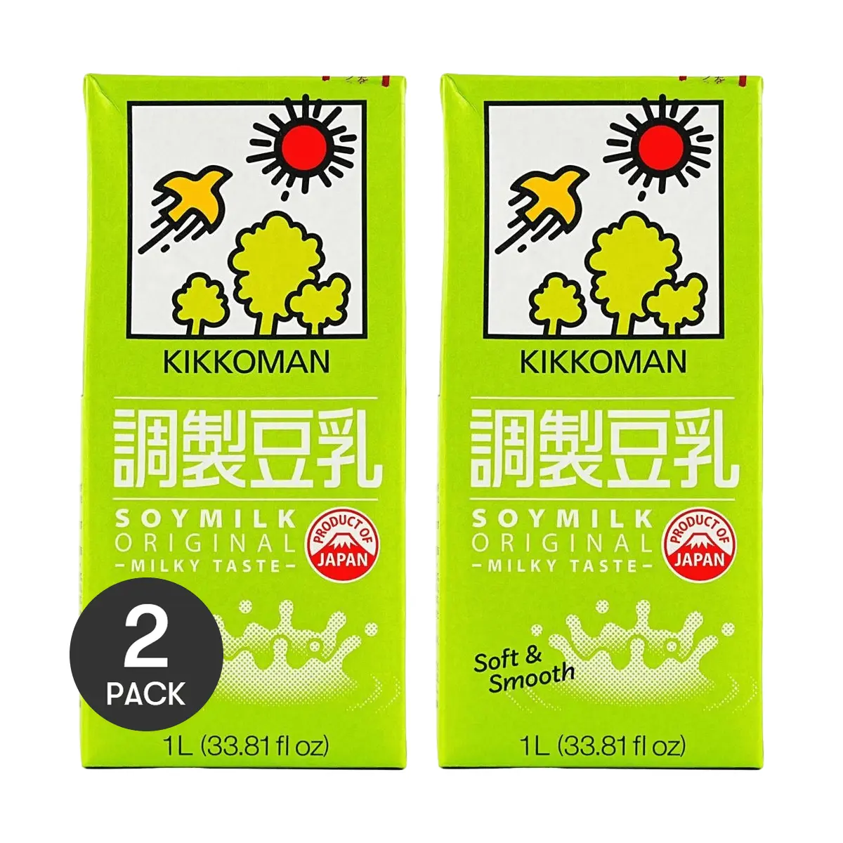 2 Pack Kikkoman Soy Milk Original 33.81 fl oz - Japanese Non-Dairy Beverage, Plant-Based