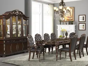 49-1754-7PC 7 pc Maximus cherry finish wood dining table set faux leather chairs classic style heirloom craftsmanship